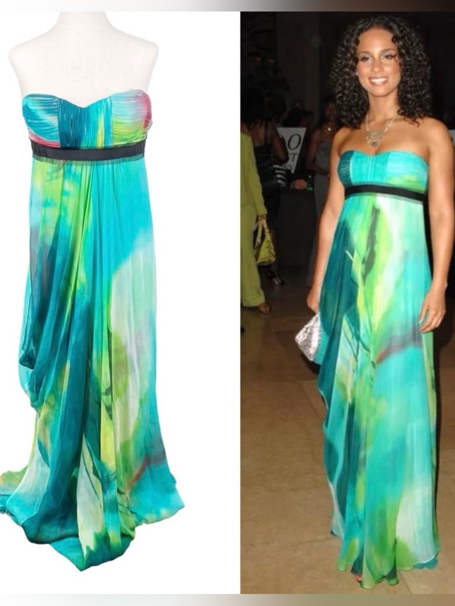 Bcbgmaxazria Silk Chiffon Waterfall Strapless Maxi Dress Gown Womens Size 2